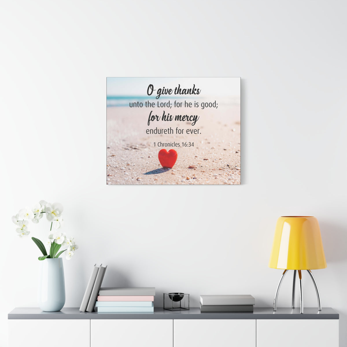 Scripture Canvas Give Thanks Unto The Lord 1 Chronicles 16:34 Christian Wall Art Bible Verse Print Ready to Hang