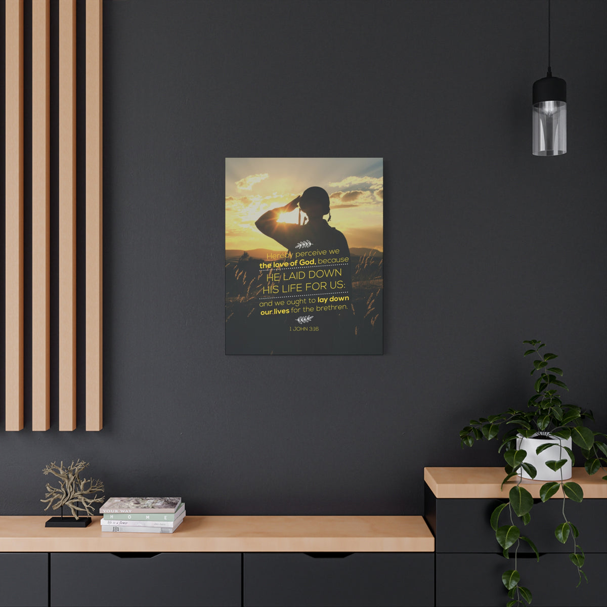 Scripture Canvas Laid Down His 1 John 3:16 Life Christian Wall Art Bible Verse Print Ready to Hang