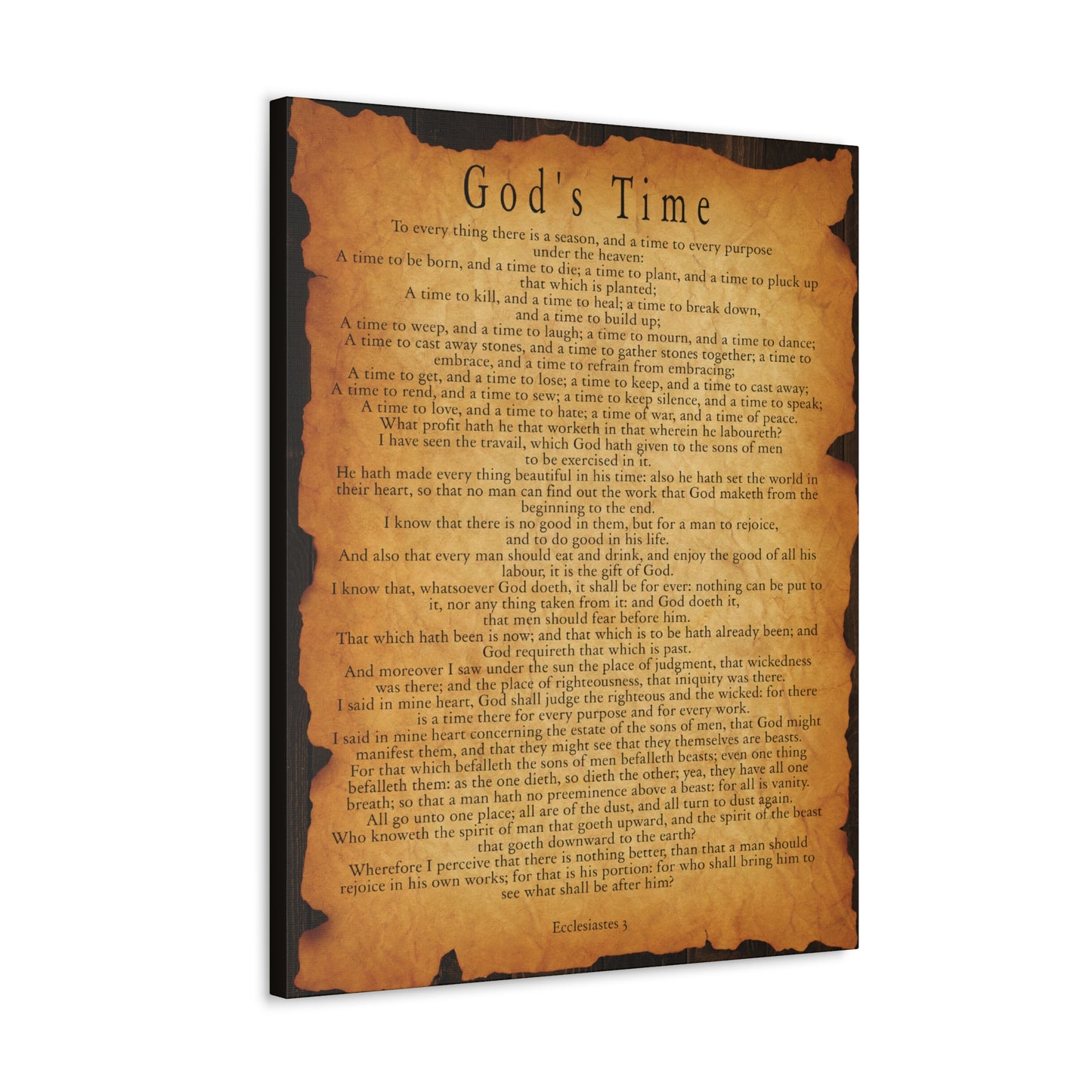 c God's Time Ecclesiastes 3 Gold Brown Bible Verse Canvas Christian Wall Art Ready to Hang