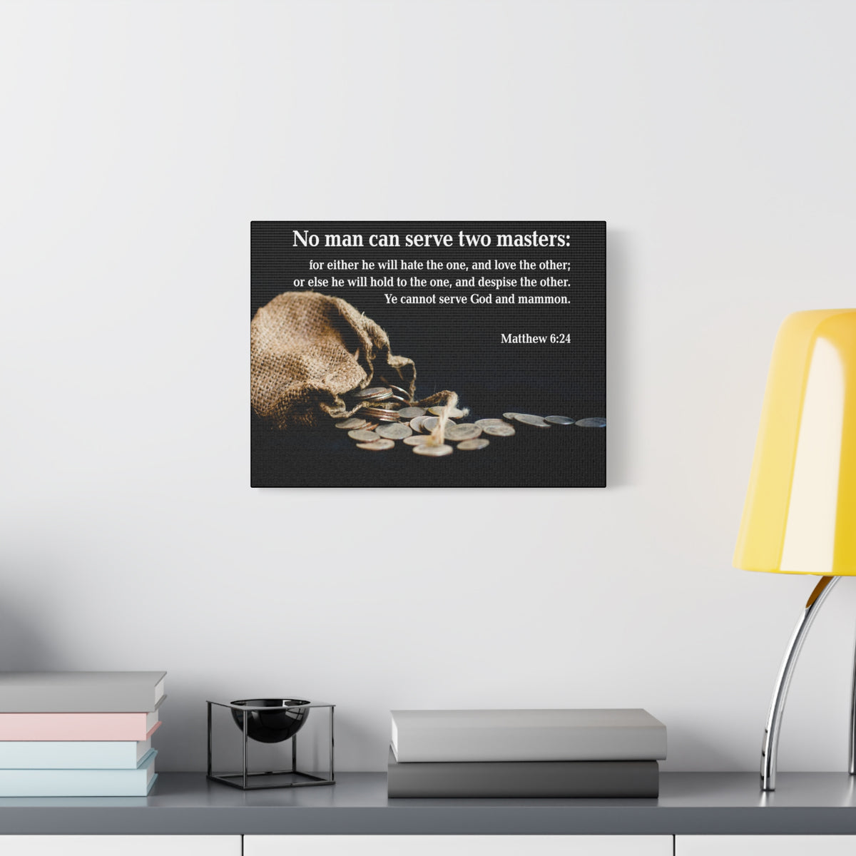 Scripture Canvas Two Masters Matthew 6:24 Christian Wall Art Bible Verse Print Ready to Hang