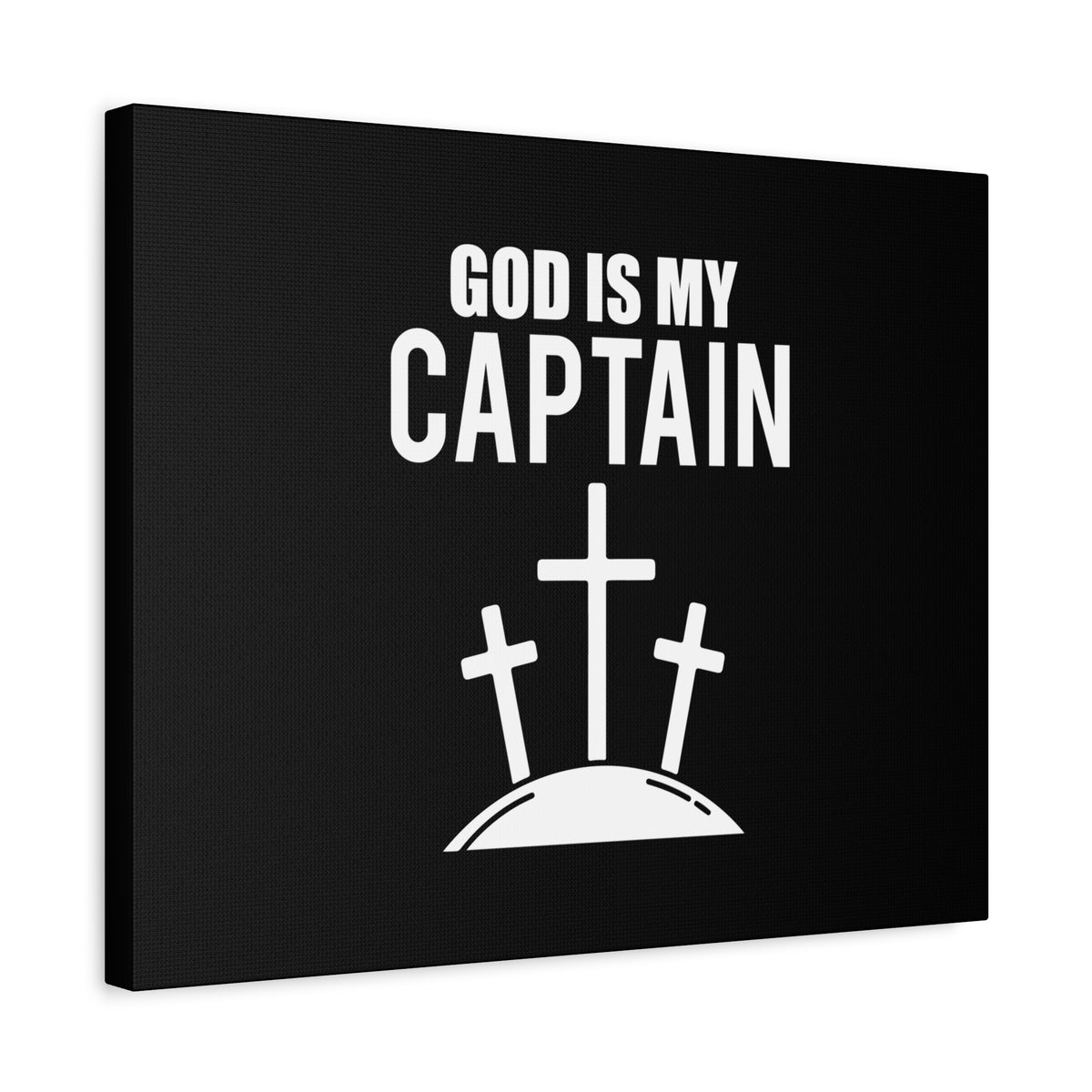 Scripture Canvas God Is My Captain Hebrews 12:2 Three Cross Christian Wall Art Bible Verse Print Ready to Hang