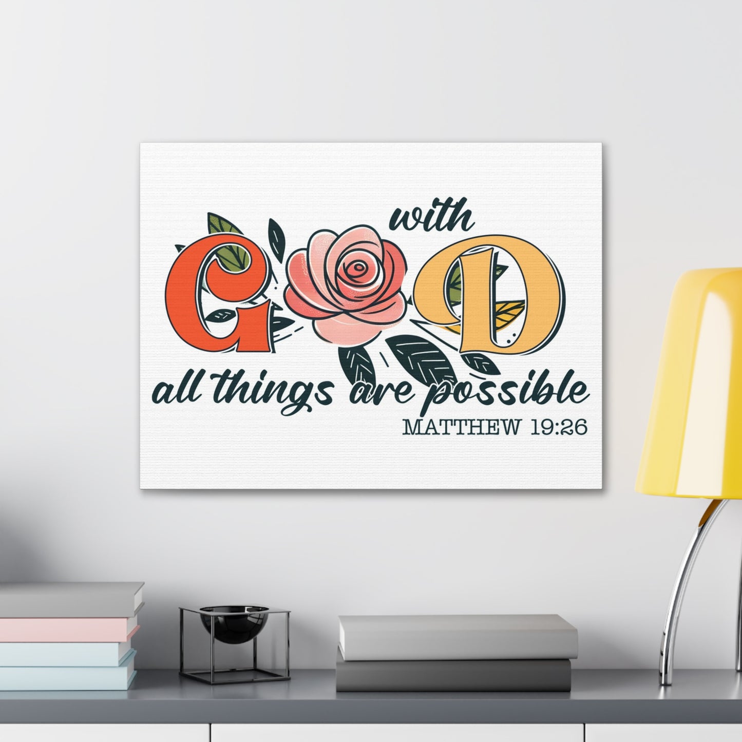 Matthew 19:26 All Things are Possible Bible Verse Canvas Christian Wall Art Ready to Hang Unframed