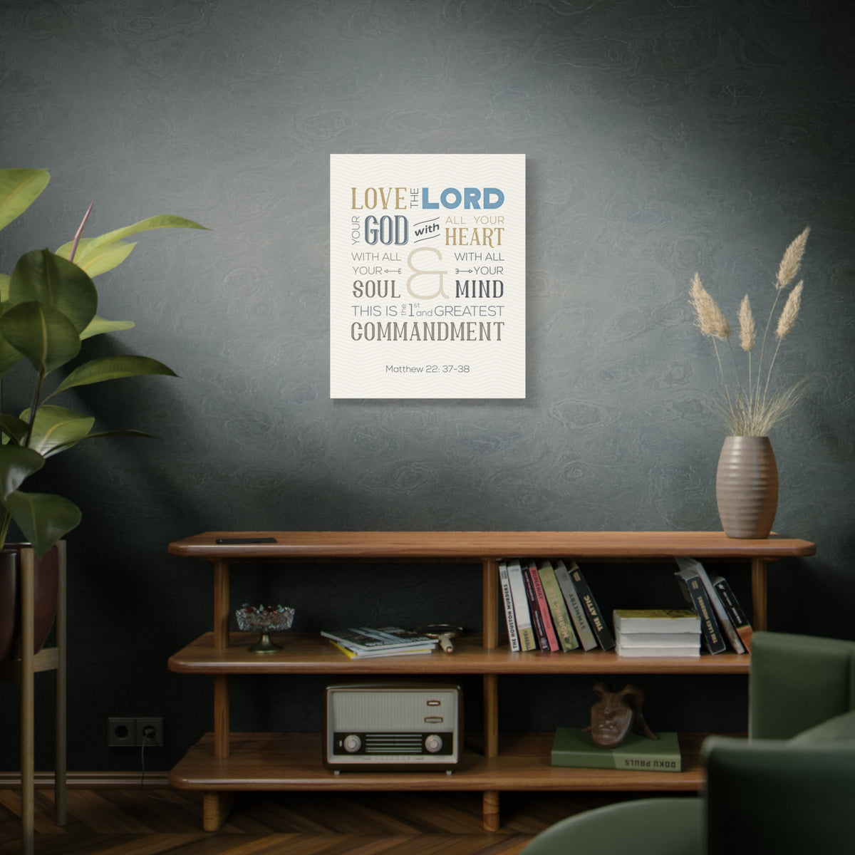 Scripture Canvas Love The Lord Matthew 22:37-38 Christian Wall Art Bible Verse Print Ready to Hang