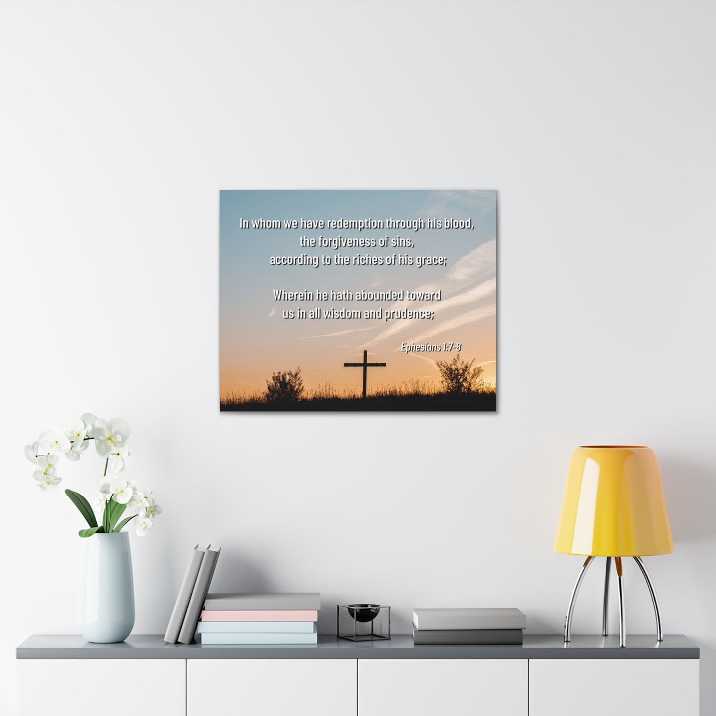 Through His Blood Ephesians 1:7 Bible Verse Canvas Christian Wall Art Ready to Hang