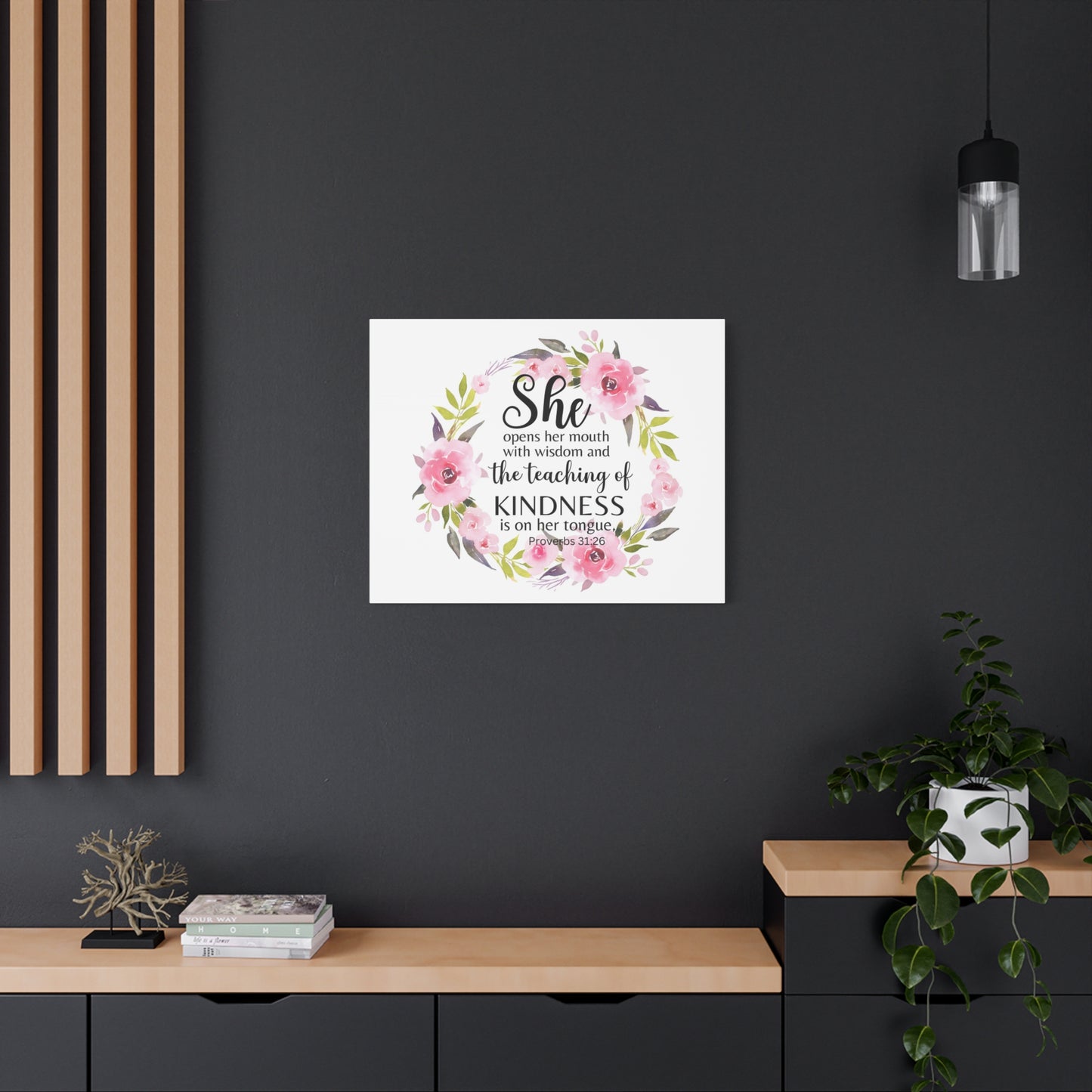 Scripture Walls Proverbs 31:26 She Teaches Kindness Bible Verse Canvas Christian Wall Art Ready to Hang Unframed