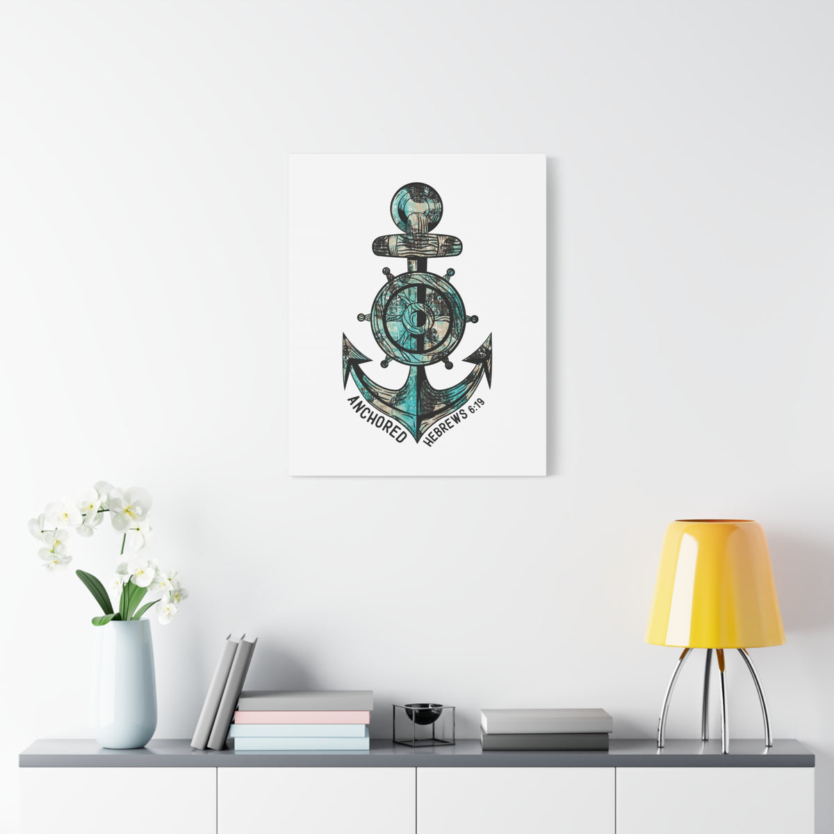 Scripture Canvas Blue Anchored Hebrews 6:19 Christian Wall Art Bible Verse Print Ready to Hang