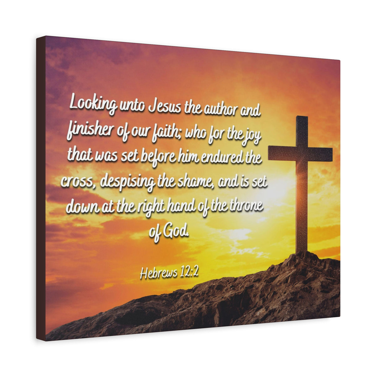 Scripture Canvas Endured The Cross Hebrews 12:2 Christian Wall Art Bible Verse Print Ready to Hang