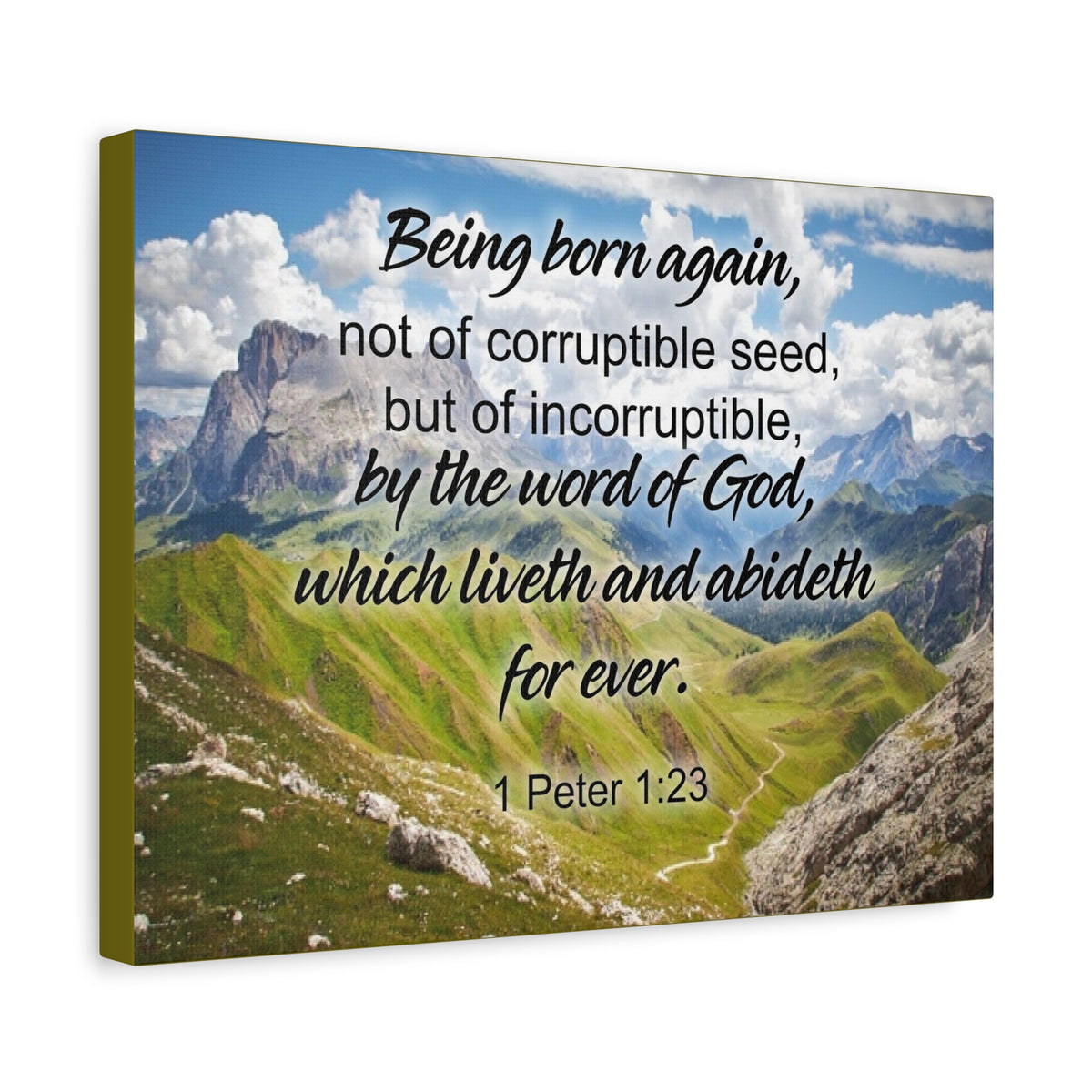 Scripture Canvas Being Born Again 1 Peter 1:23 Christian Wall Art Bible Verse Print Ready to Hang