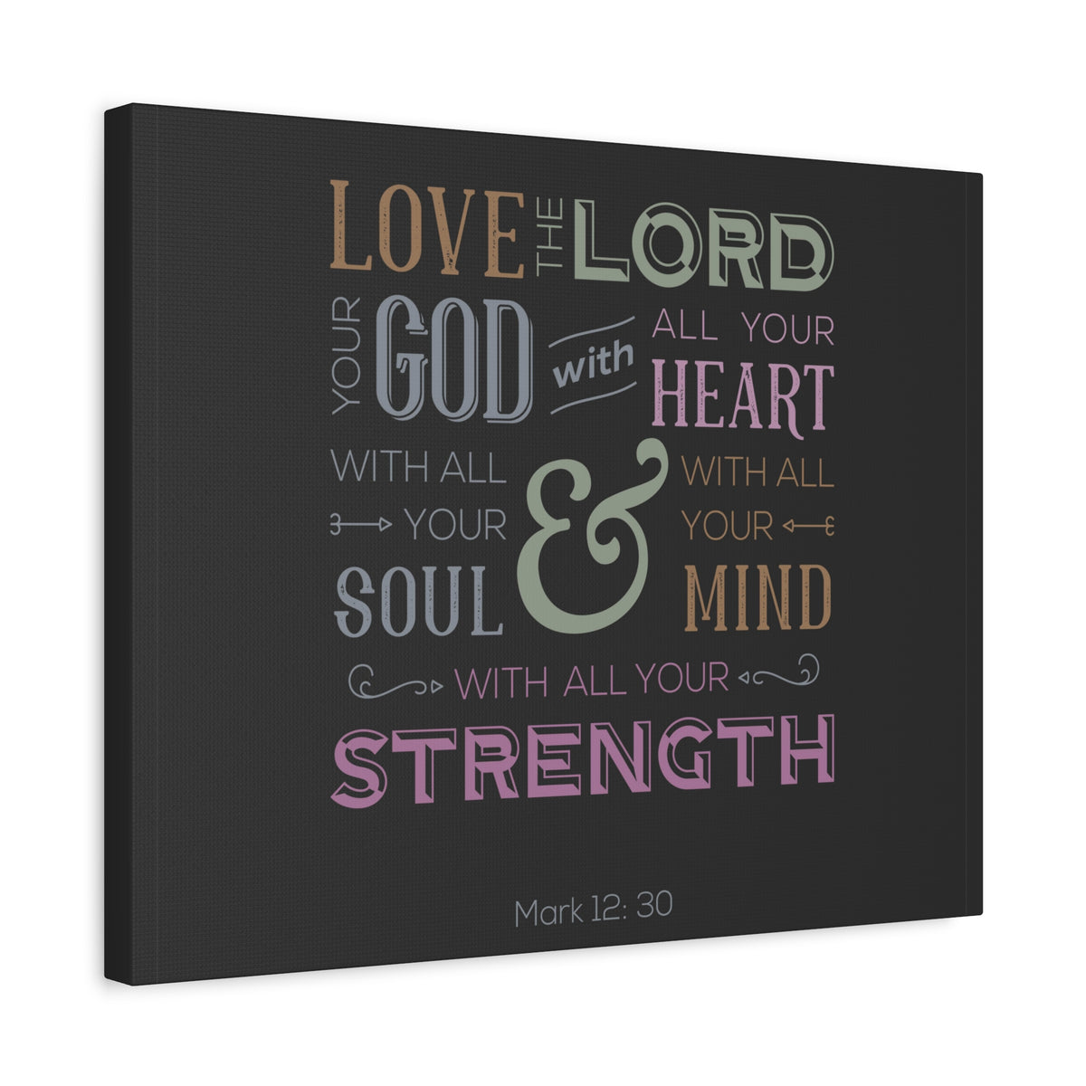 Scripture Canvas With All Your Mind Mark 12:30 Christian Wall Art Bible Verse Print Ready to Hang