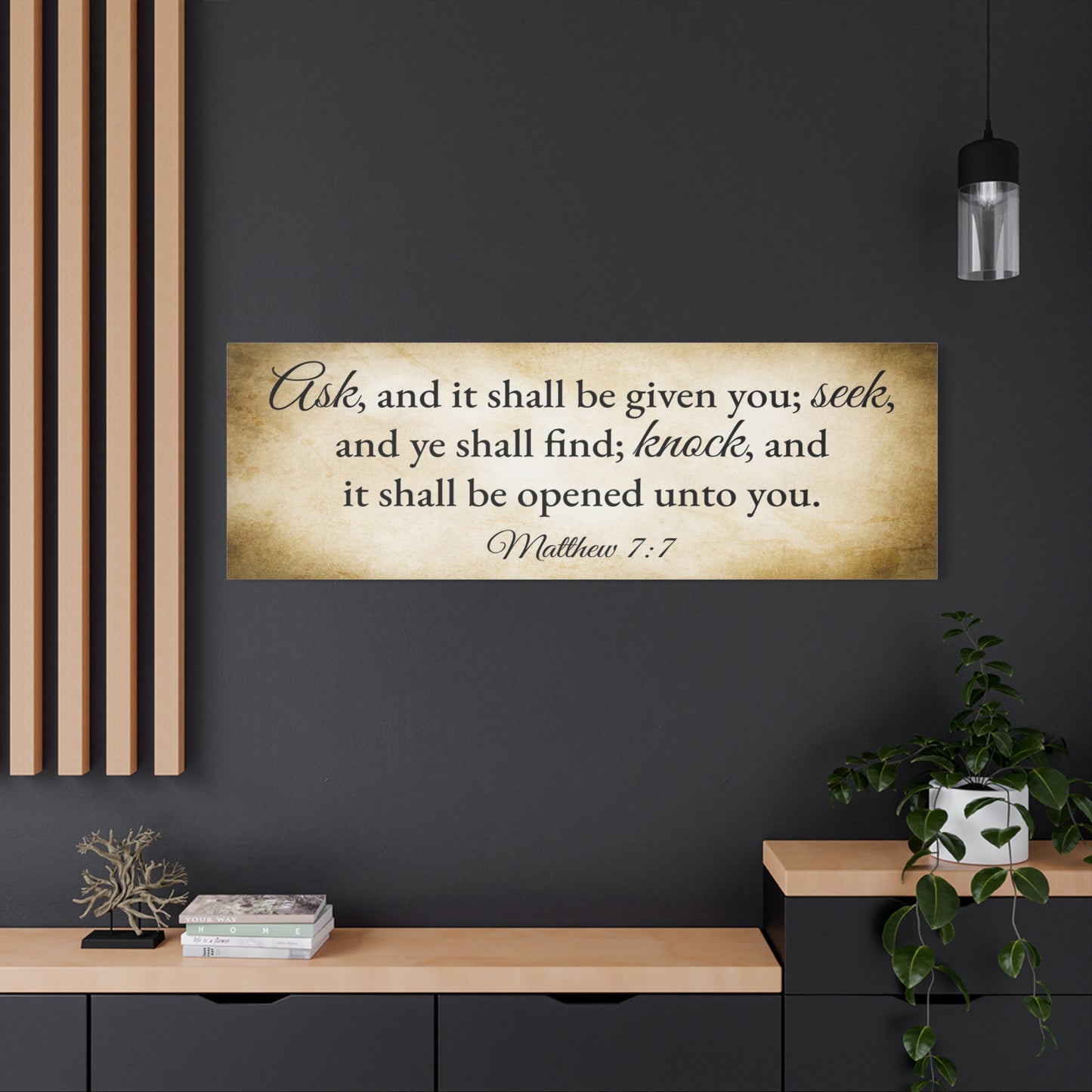 Scripture Walls Matthew 7:7 Gold Bible Verse Canvas Christian Wall Art Ready to Hang Unframed
