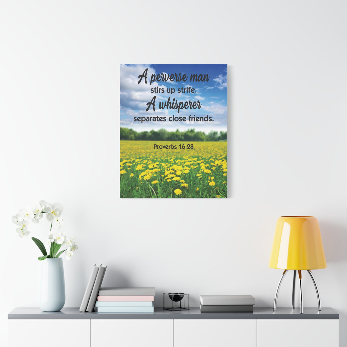 Scripture Canvas A Perverse Man Proverbs 16:28 Christian Wall Art Bible Verse Print Ready to Hang