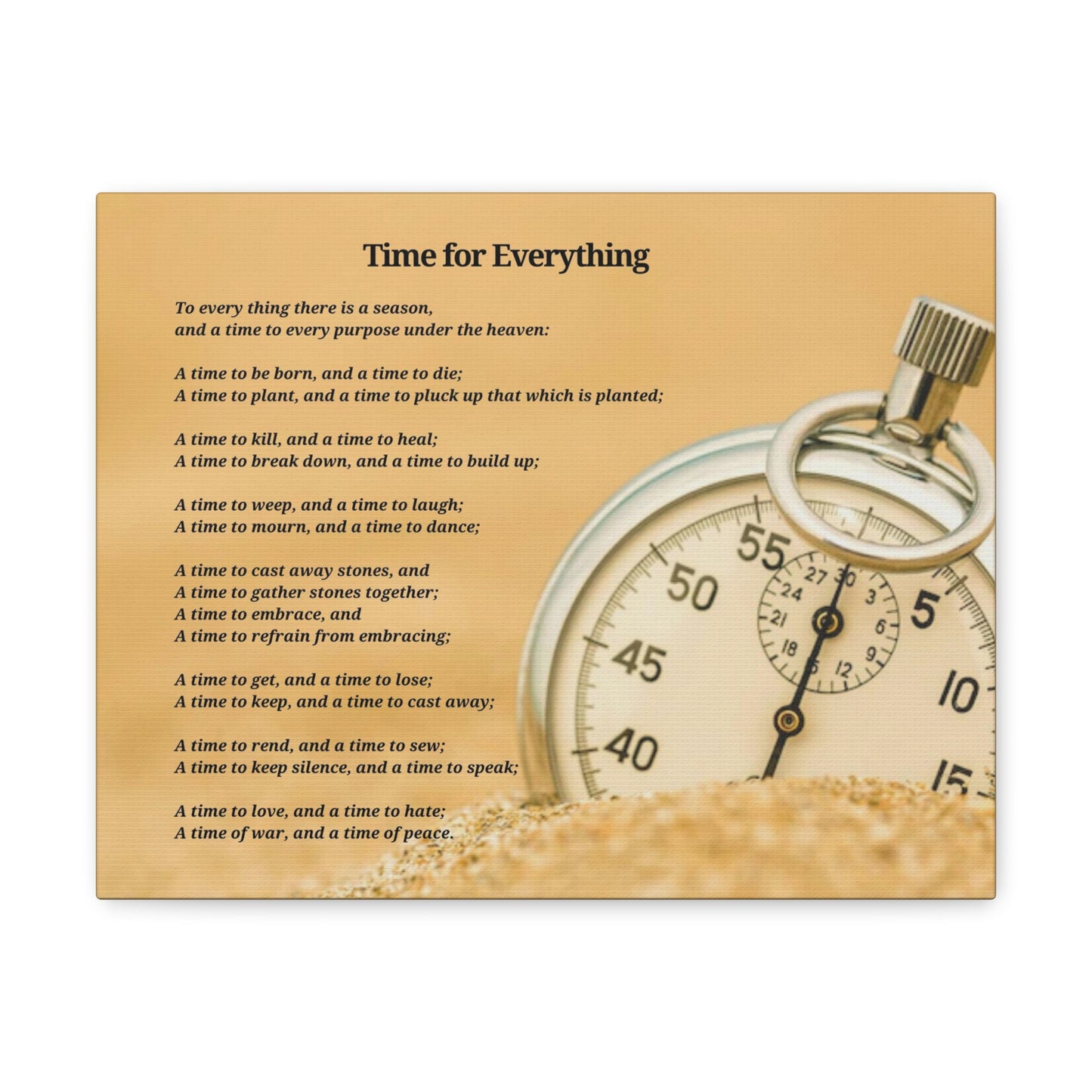 Time For Everything Watch In The Sand Ecclesiastes 3:4 Bible Verse Canvas Christian Wall Art Ready to Hang