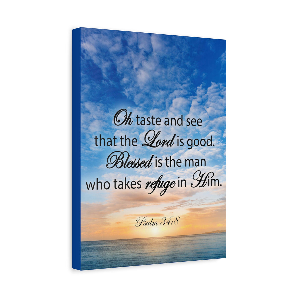 Scripture Canvas Blessed is The Man Psalm 34:8 Christian Wall Art Bible Verse Print Ready to Hang