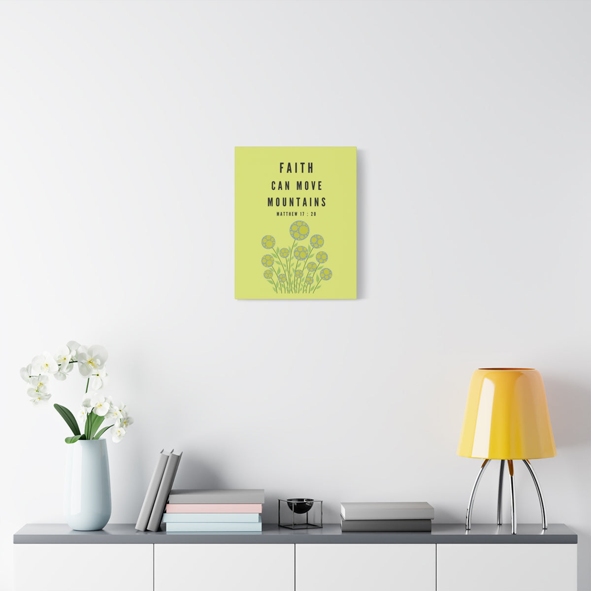 Scripture Canvas Faith Can Move Mountains Matthew 17:20 Christian Wall Art Bible Verse Print Ready to Hang
