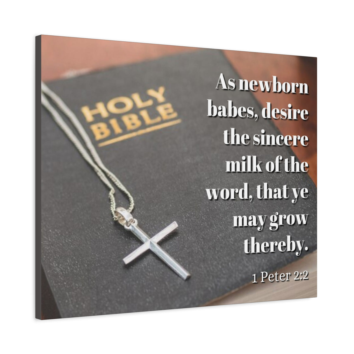 Scripture Canvas Grow 1 Peter 2:2 Christian Wall Art Bible Verse Print Ready to Hang