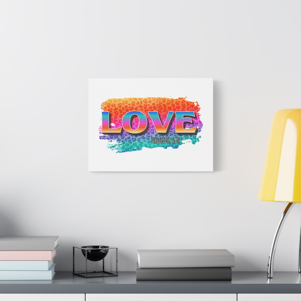 Scripture Canvas Love Romans 5:8 Christian Wall Art Bible Verse Print Ready to Hang