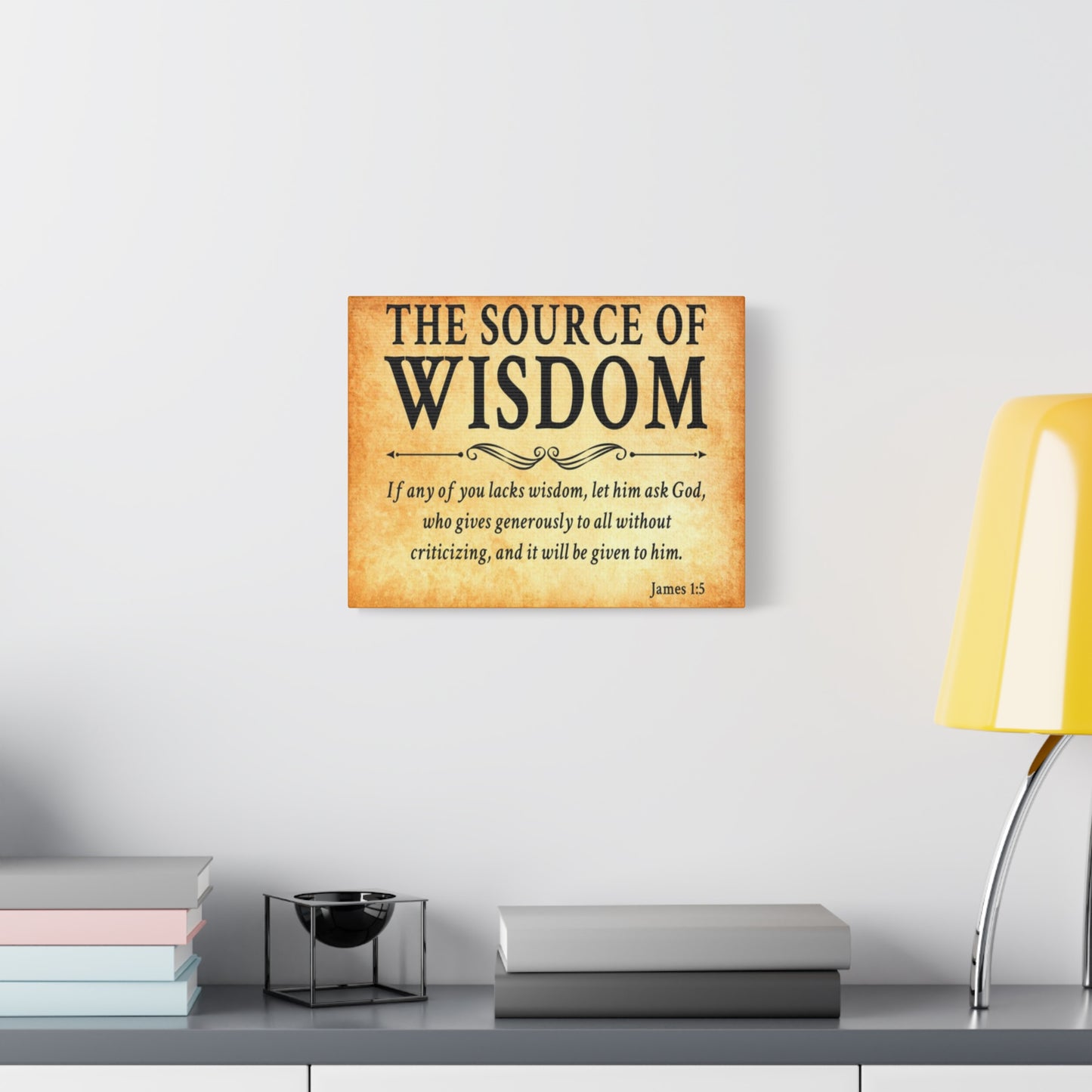 Scripture Walls James 1:5 The Source of Wisdom Gold Bible Verse Canvas Christian Wall Art Ready to Hang Unframed
