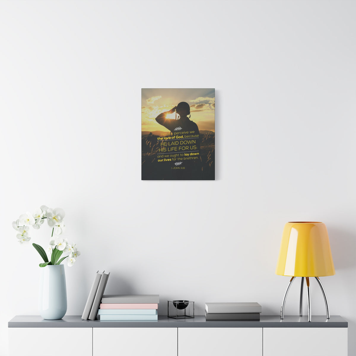 Scripture Canvas Laid Down His 1 John 3:16 Life Christian Wall Art Bible Verse Print Ready to Hang