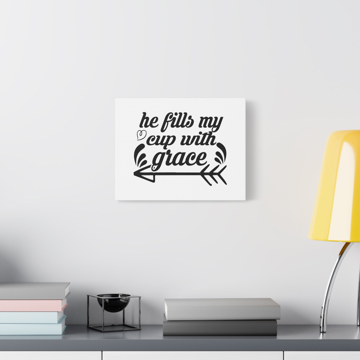 Scripture Canvas He Fills My Cup With Grace Psalm 23:5 Christian Wall Art Bible Verse Print Ready to Hang