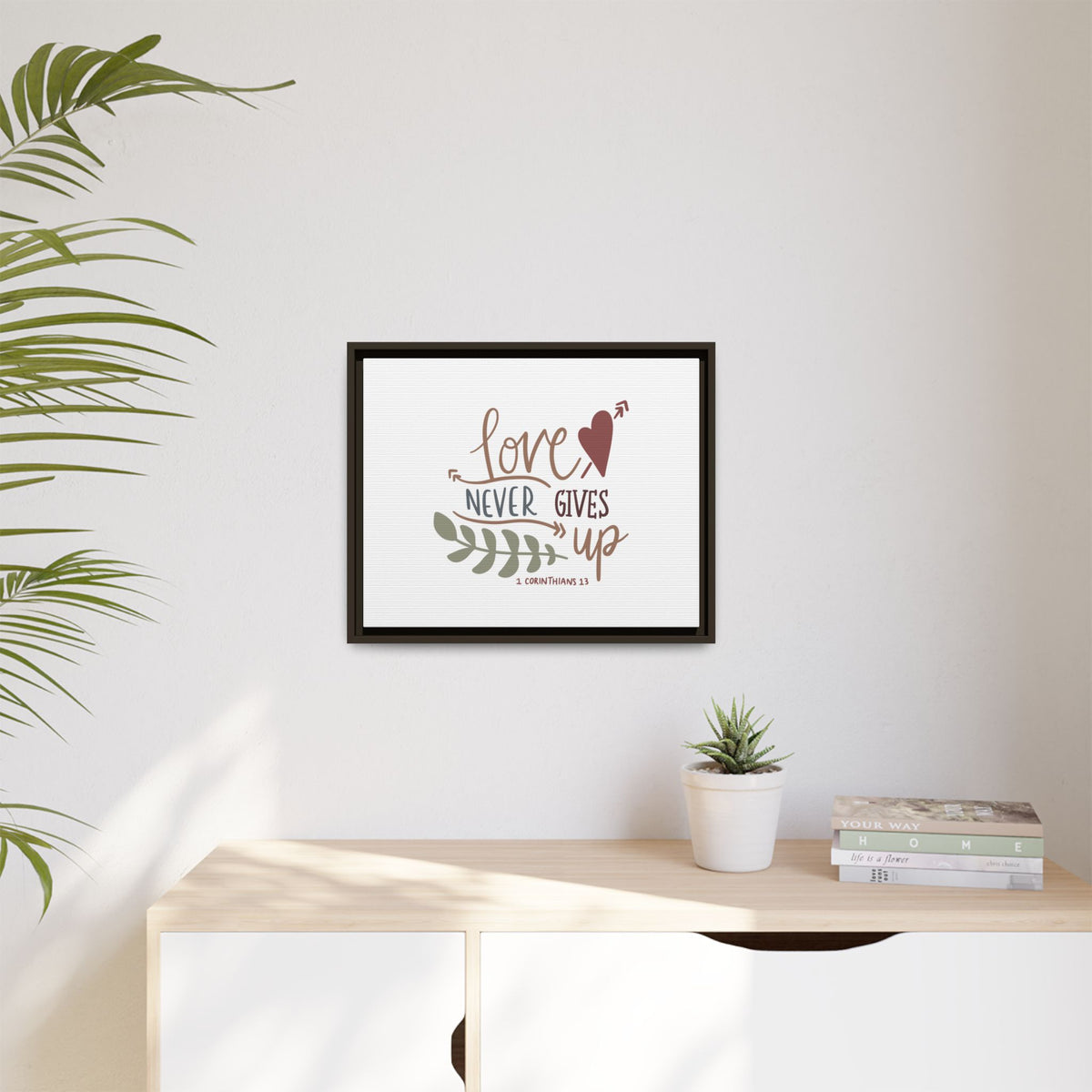 Scripture Canvas Love Never Gives Up 1 Corinthians 13 Christian Wall Art Bible Verse Print Ready to Hang