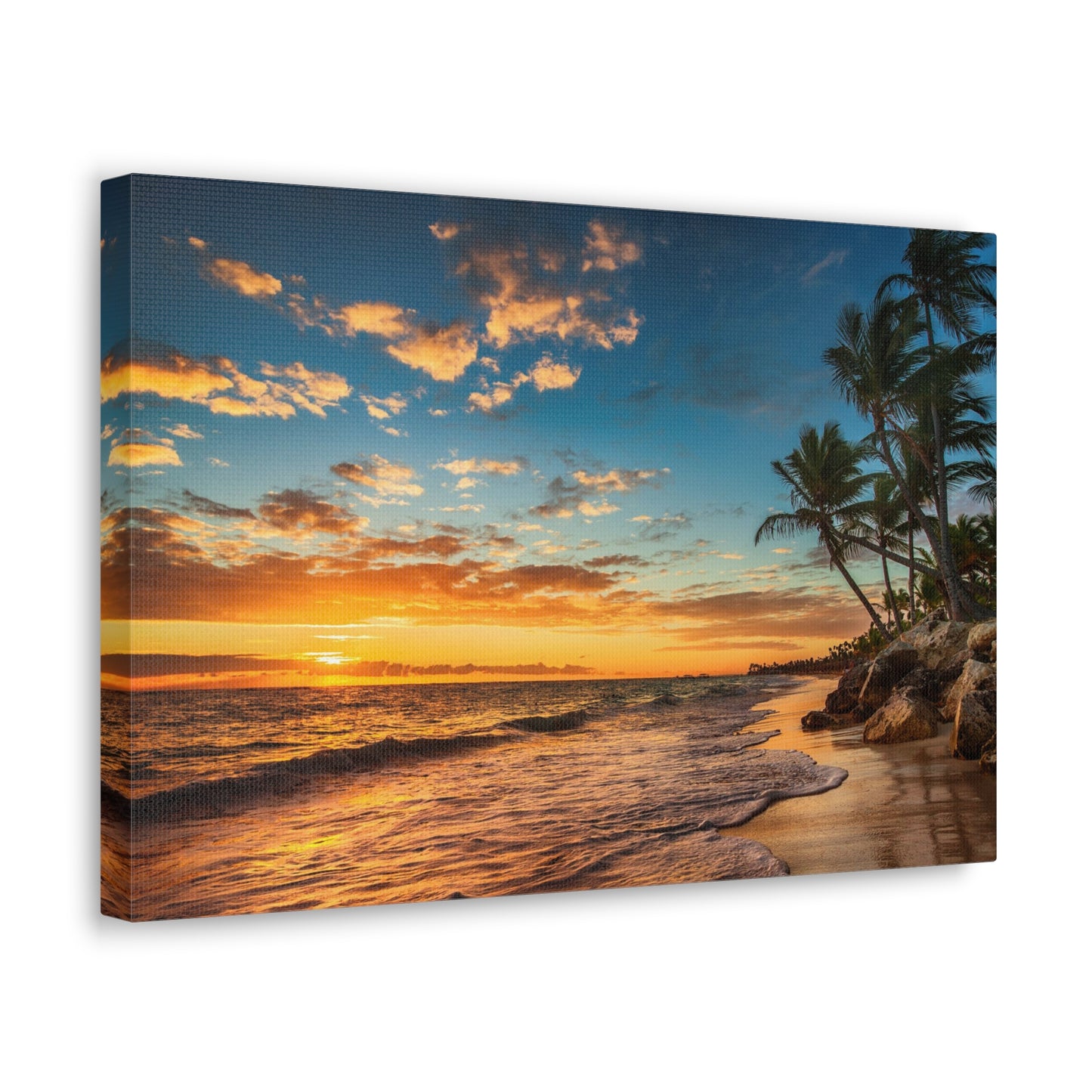 Tropical Island Beach Sunrise Ocean Canvas Wall Art for Home Decor Ready-to-Hang