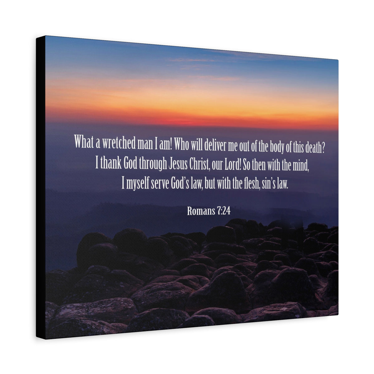 Scripture Canvas Sin's Law Romans 7:24-25 Christian Wall Art Bible Verse Print Ready to Hang