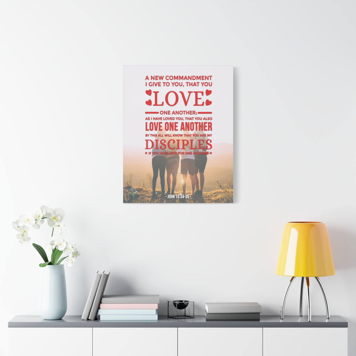 Scripture Canvas Love One Another John 13:34-35  Christian Wall Art Bible Verse Print Ready to Hang