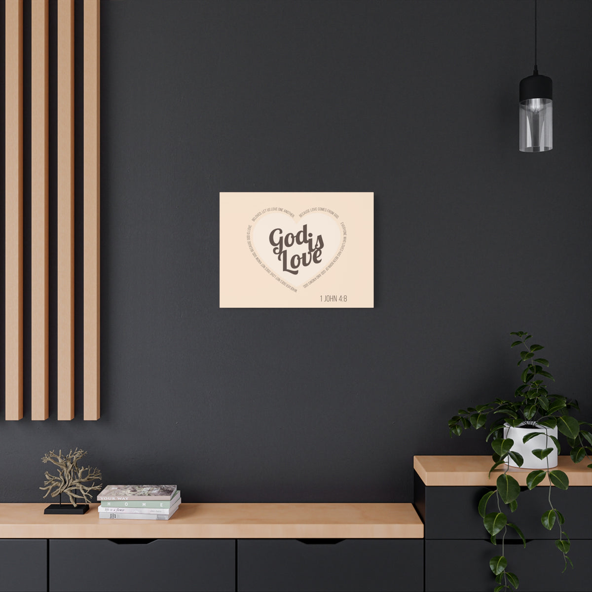 Scripture Canvas God Is Love 1 John 4:8 Light Brown Christian Wall Art Bible Verse Print Ready to Hang