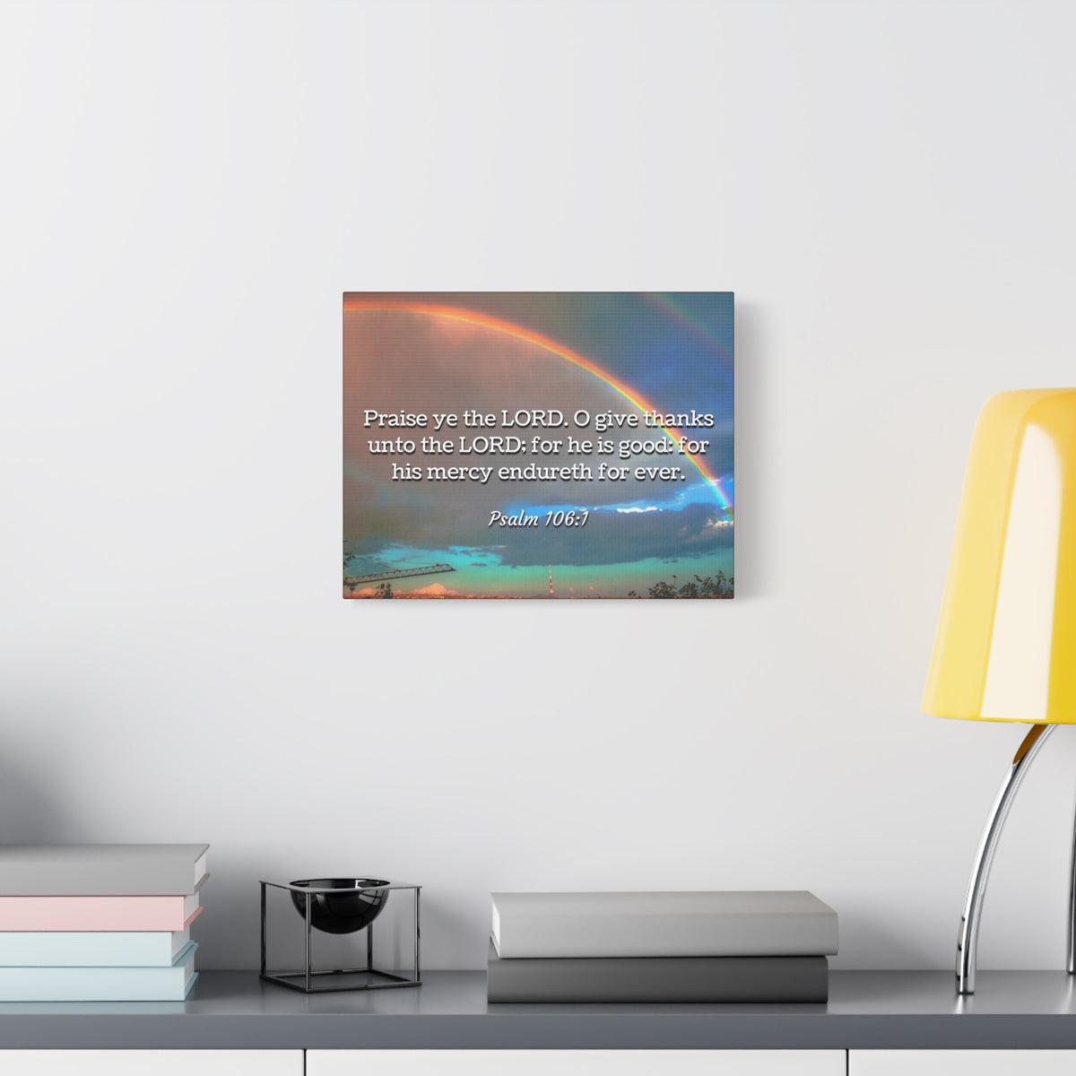 Scripture Canvas Praise Ye Psalm 106:1 Christian Wall Art Bible Verse Print Ready to Hang