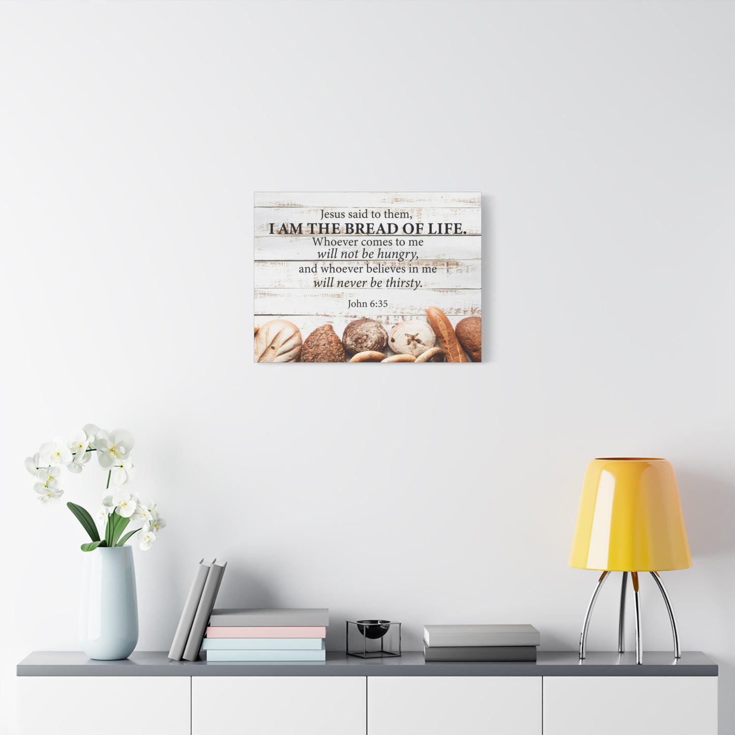Bible Verse Canvas Bread of Life John 6:35 Scripture Wall Art Christian Home Decor