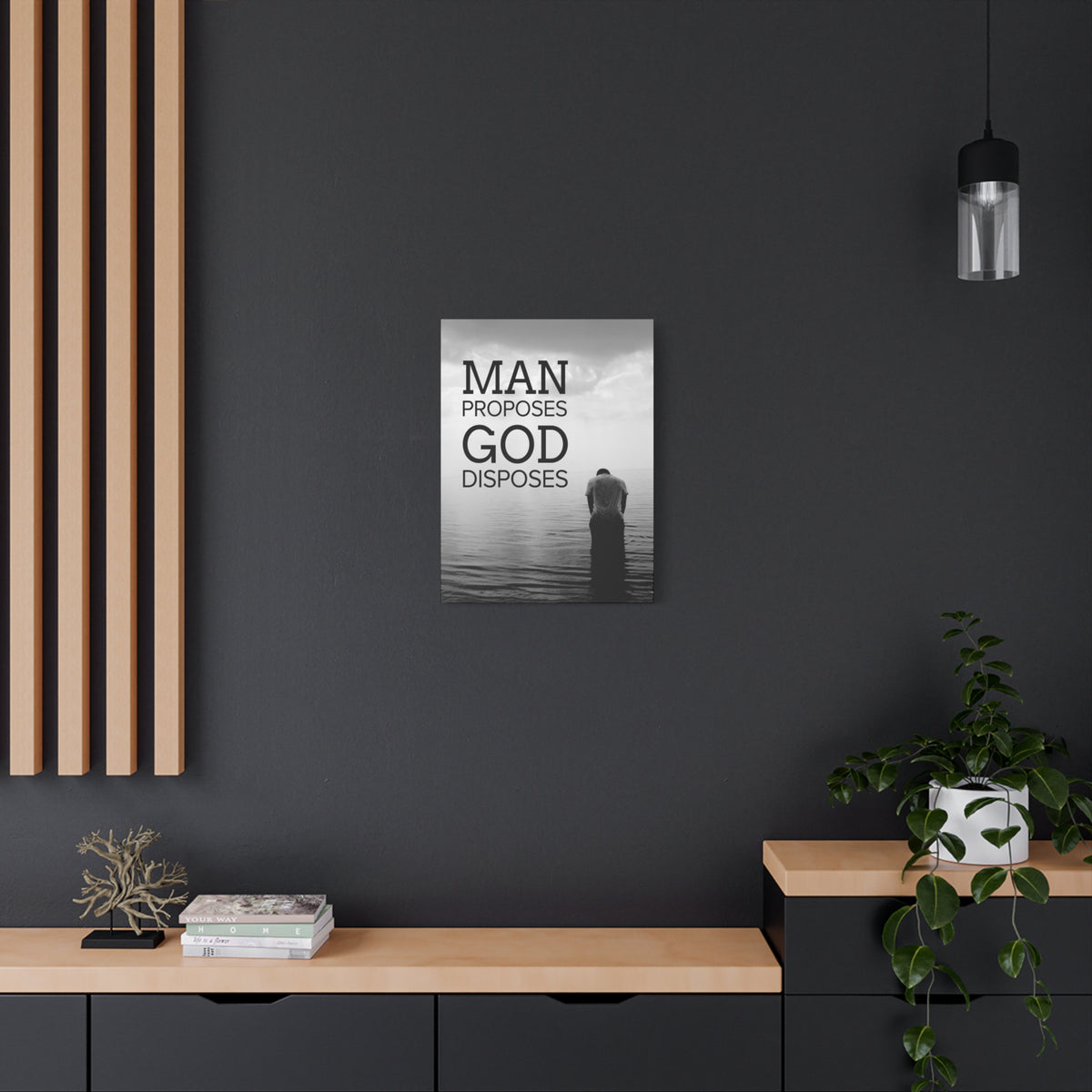 Scripture Canvas Man Proposes God Disposes Proverbs 19:21 Christian Home Décor Ready to Hang Wall Art Scripture