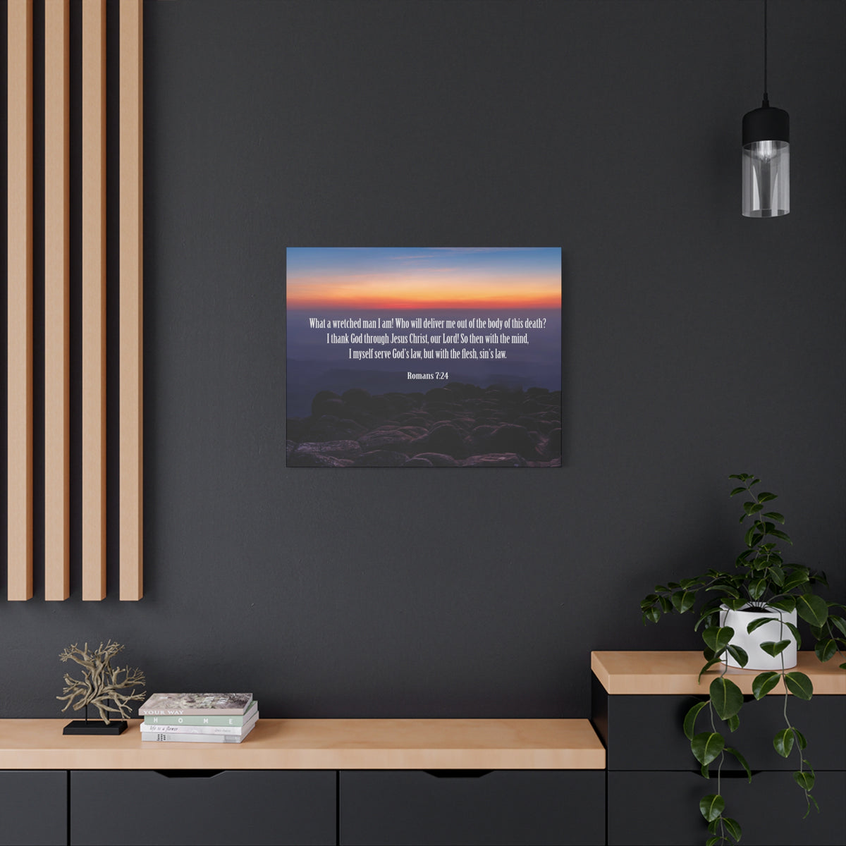 Scripture Canvas Sin's Law Romans 7:24-25 Christian Wall Art Bible Verse Print Ready to Hang