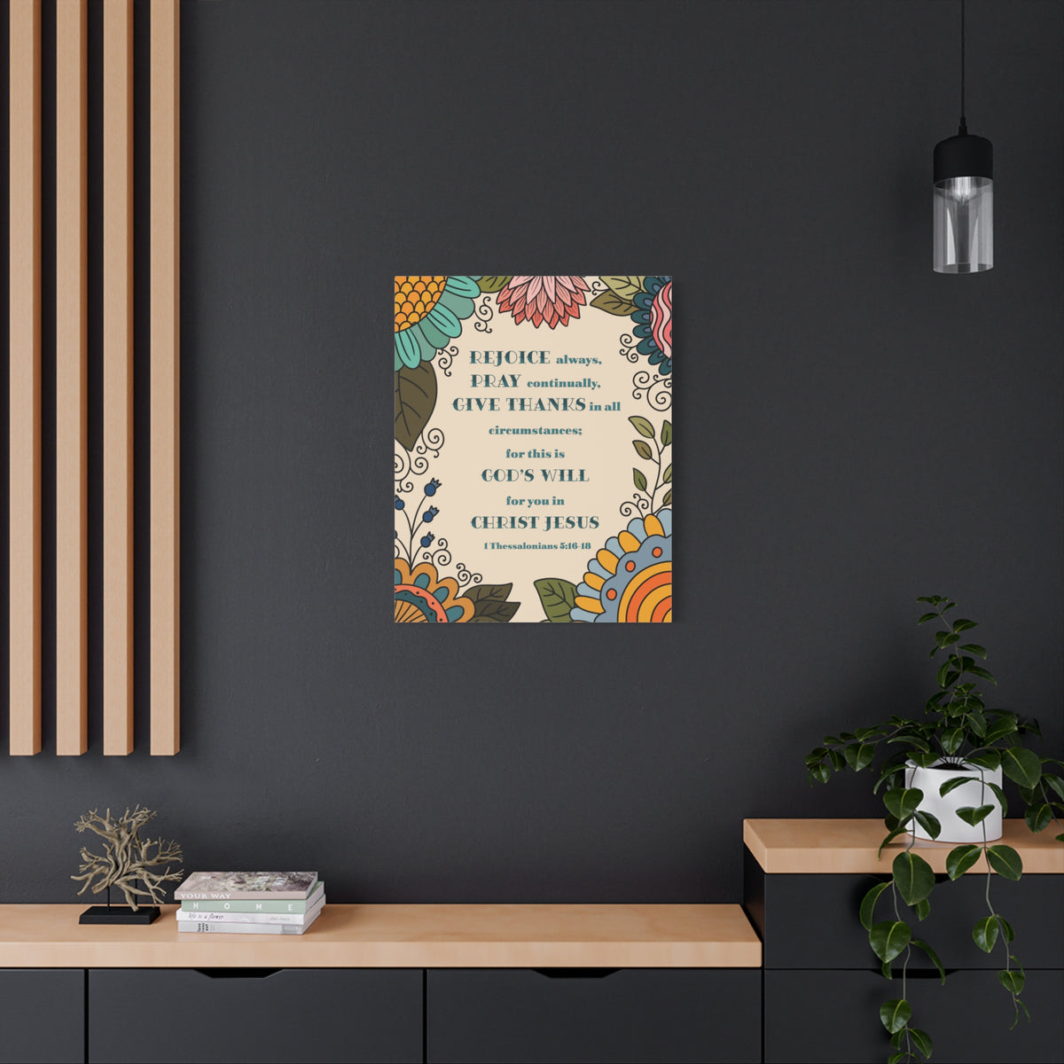Scripture Canvas Rejoice Always 1 Thessalonians 5:16-18 Christian Wall Art Bible Verse Print Ready to Hang