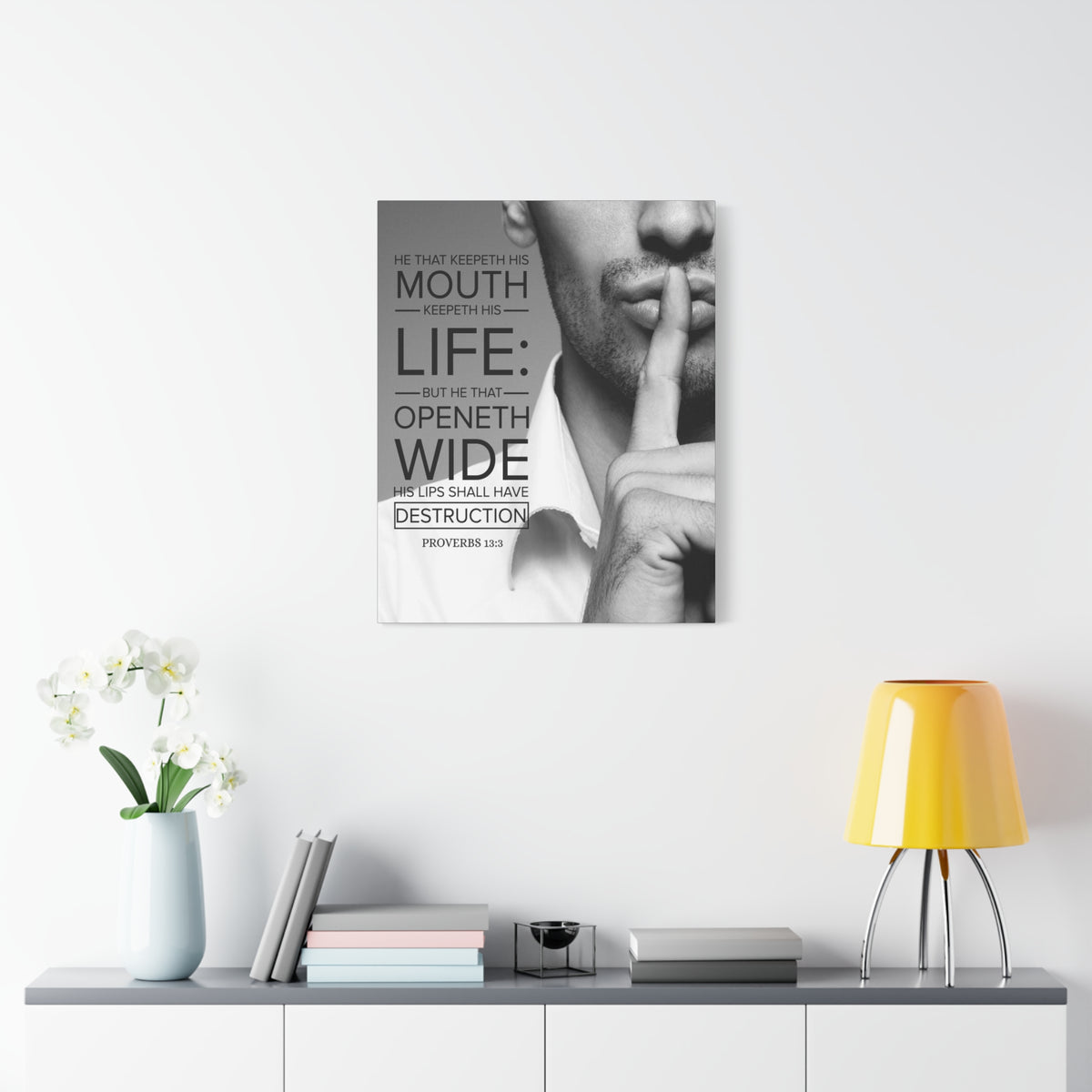 Scripture Canvas He That Keepeth His Mouth Proverbs 13:3 Christian Wall Art Bible Verse Print Ready to Hang
