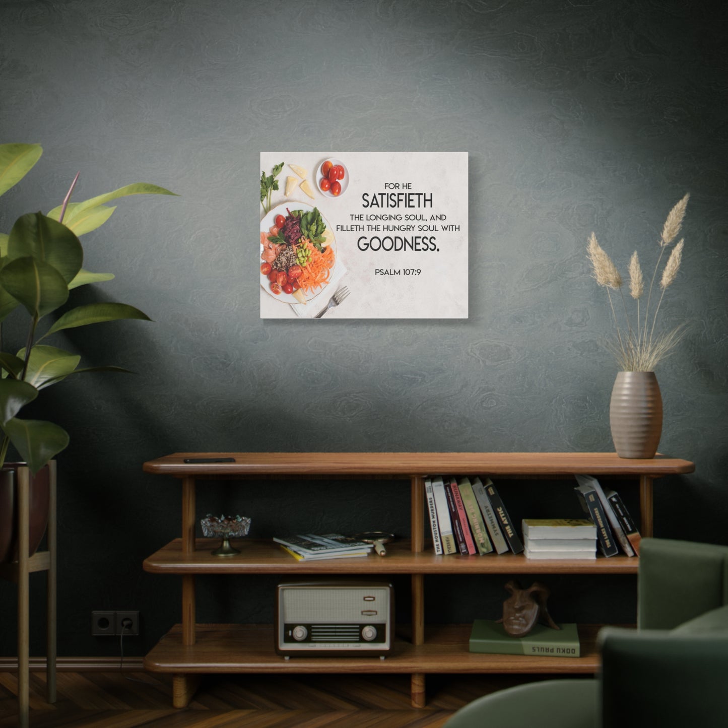Scripture Canvas Satisfieth Goodness Psalm 107:9 Christian Wall Art Bible Verse Print Ready to Hang