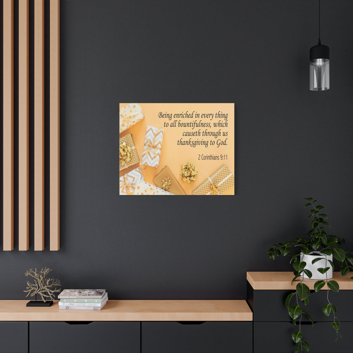 Scripture Canvas Thanksgiving to God 2 Corinthians 9:11 Christian Wall Art Bible Verse Print Ready to Hang