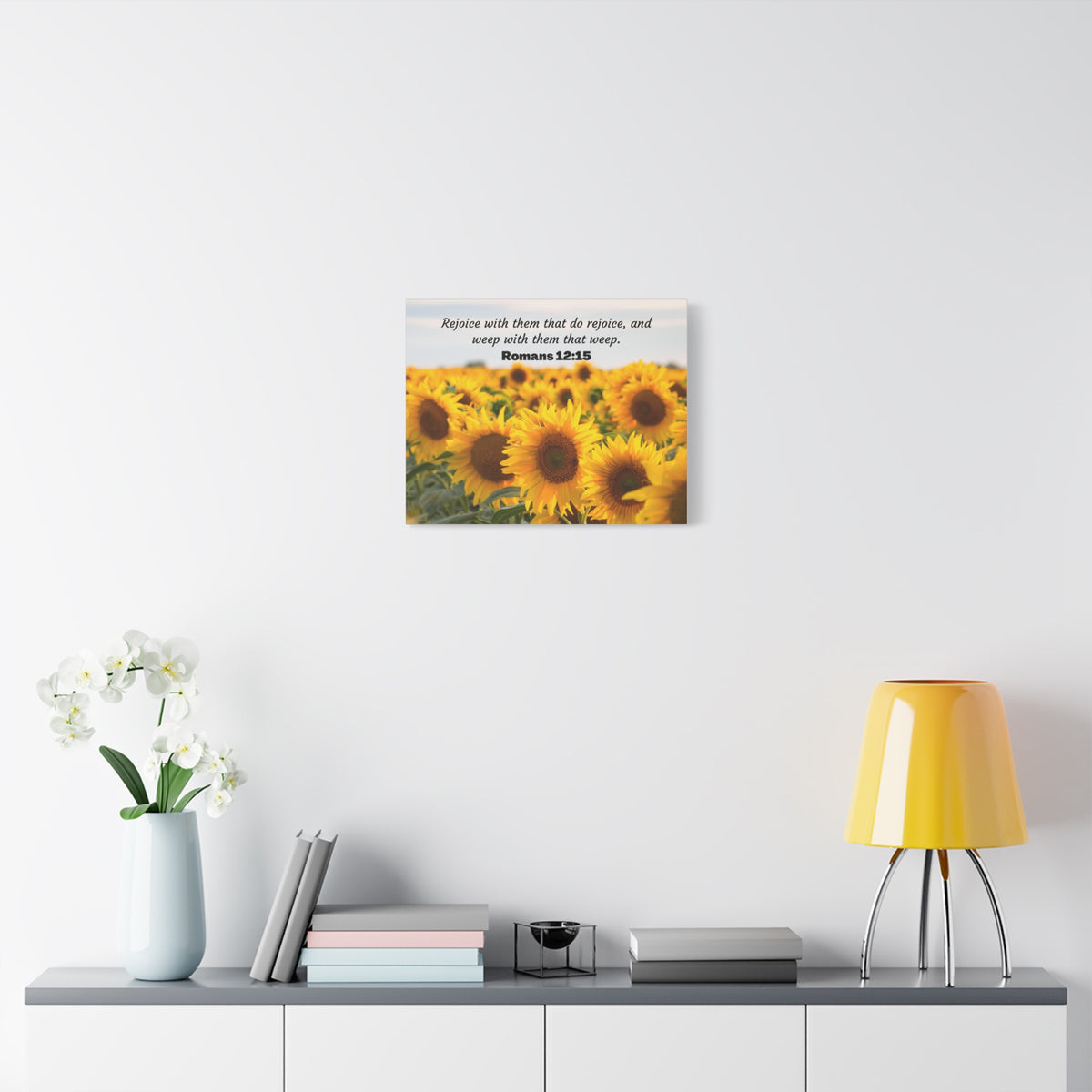 Scripture Canvas Rejoice With Them Romans 12:15 Sunflower Christian Wall Art Bible Verse Print Ready to Hang