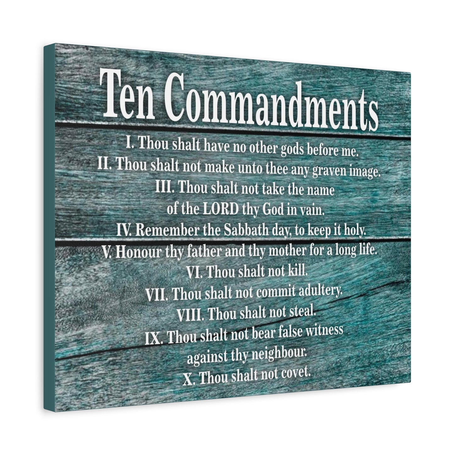 Scripture Canvas Ten Commandments Blue Wood Christian Wall Art Print Ready to Hang