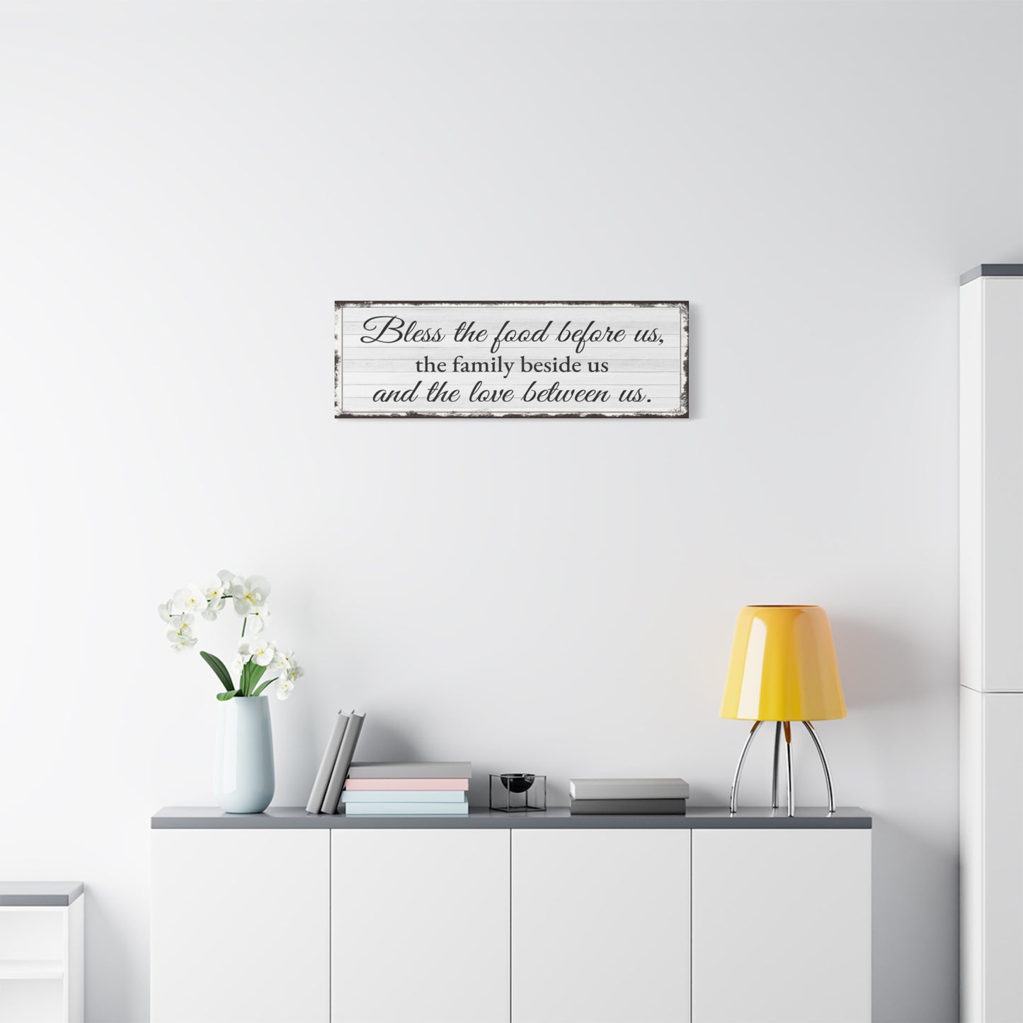 Scripture Walls Bless The Food White Bible Verse Canvas Christian Wall Art Ready to Hang Unframed