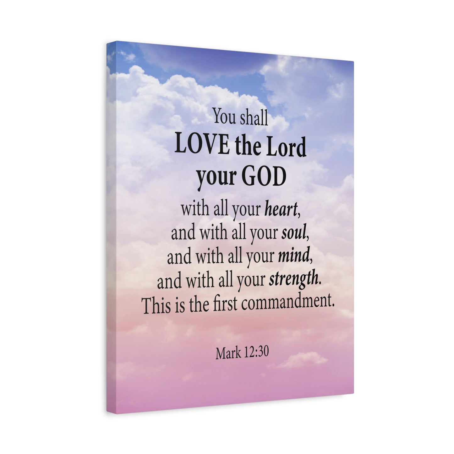 Bible Verse Canvas Love the Lord With All Your Heart Mark 12:30 Wall Art Christian Home Decor