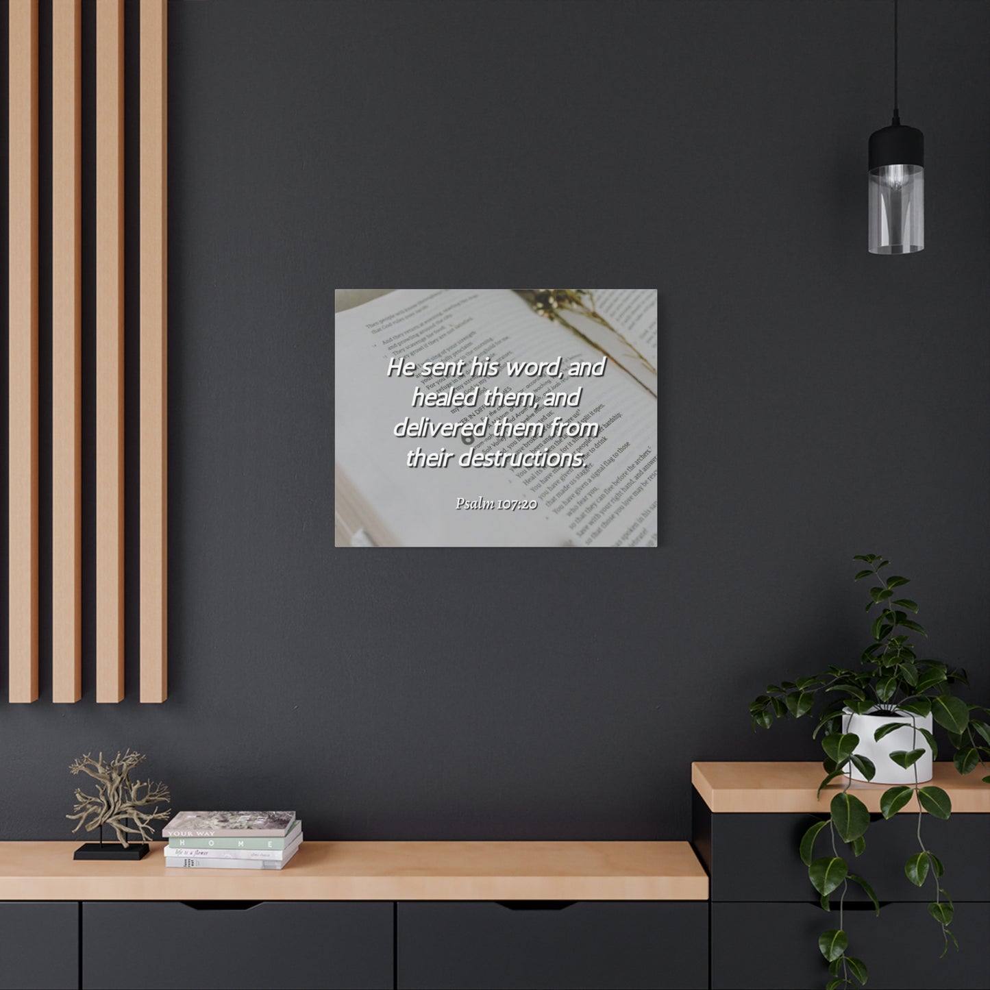 Scripture Canvas Healed Them Psalm 107:20 Christian Wall Art Bible Verse Print Ready to Hang