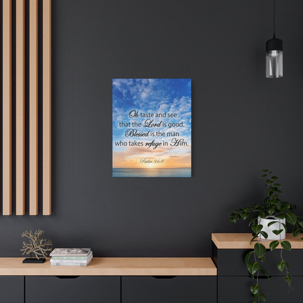 Scripture Canvas Blessed is The Man Psalm 34:8 Christian Wall Art Bible Verse Print Ready to Hang