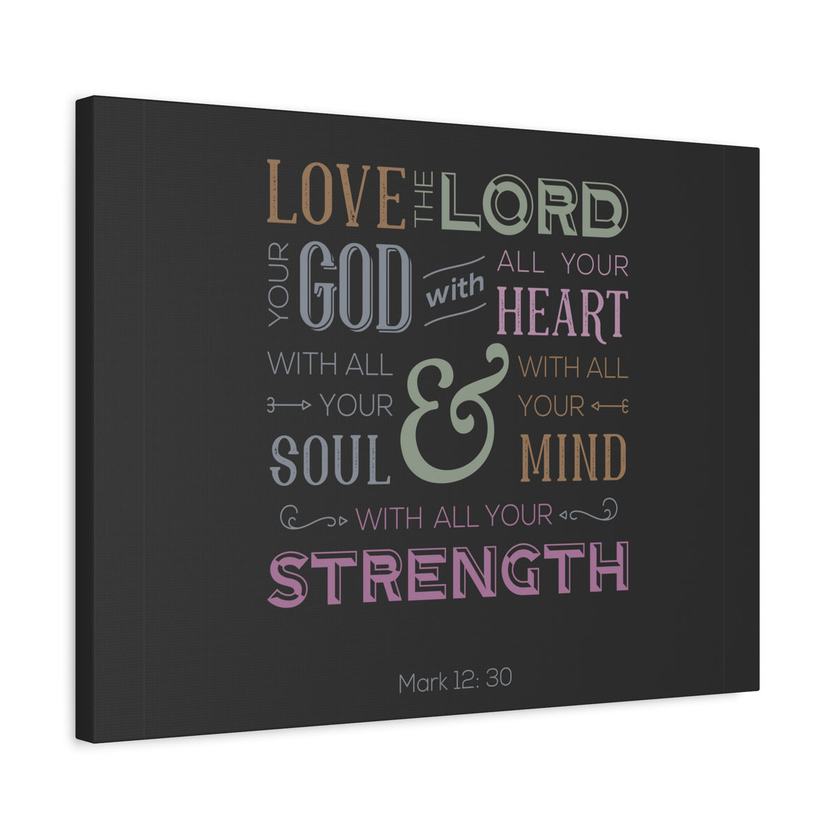 Scripture Canvas With All Your Mind Mark 12:30 Christian Wall Art Bible Verse Print Ready to Hang