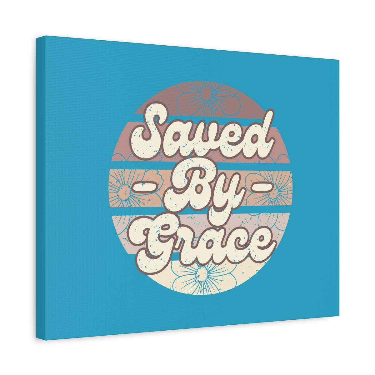 Scripture Canvas Saved By Grace Ephesians 2:8 Circle Blue Christian Wall Art Bible Verse Print Ready to Hang