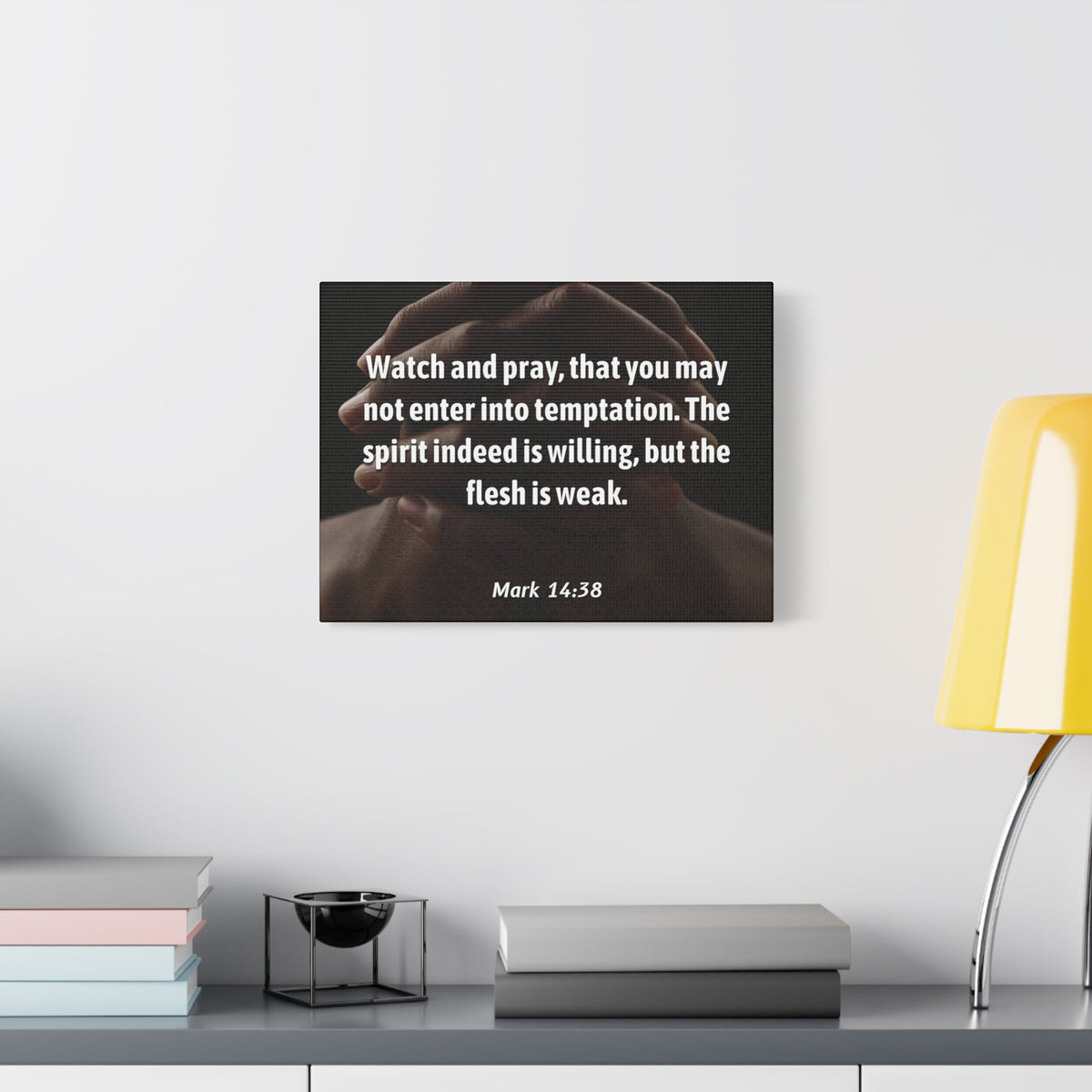 Scripture Canvas Temptation Mark 14:38 Christian Wall Art Bible Verse Print Ready to Hang