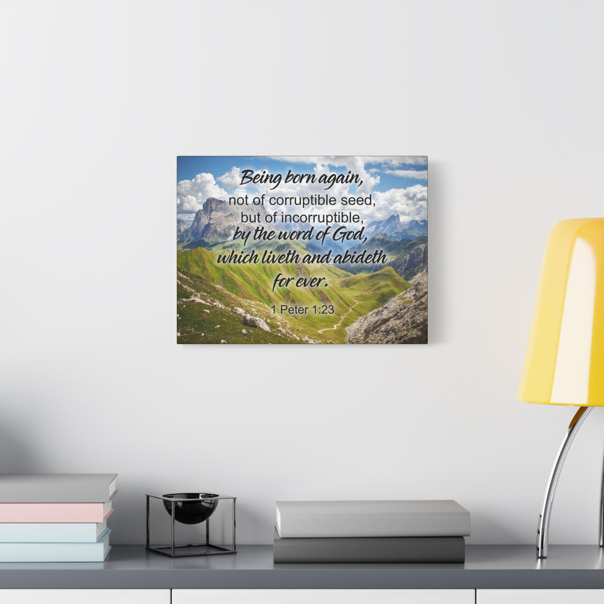 Scripture Canvas Being Born Again 1 Peter 1:23 Christian Wall Art Bible Verse Print Ready to Hang