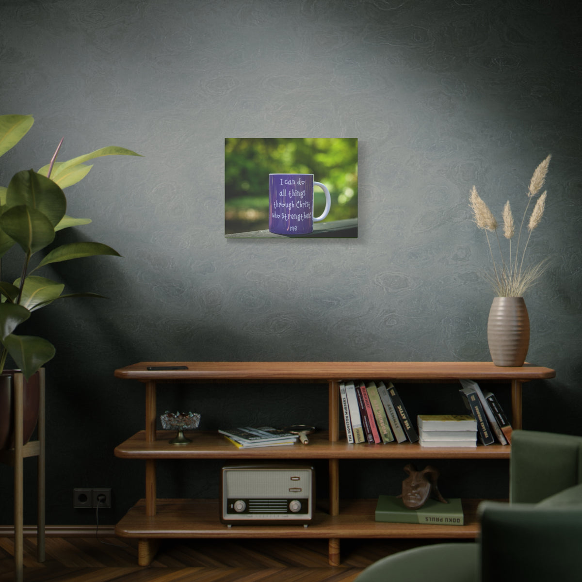 Scripture Canvas Strengthens Me Philippians 4:13 Purple Mug Christian Wall Art Bible Verse Print Ready to Hang
