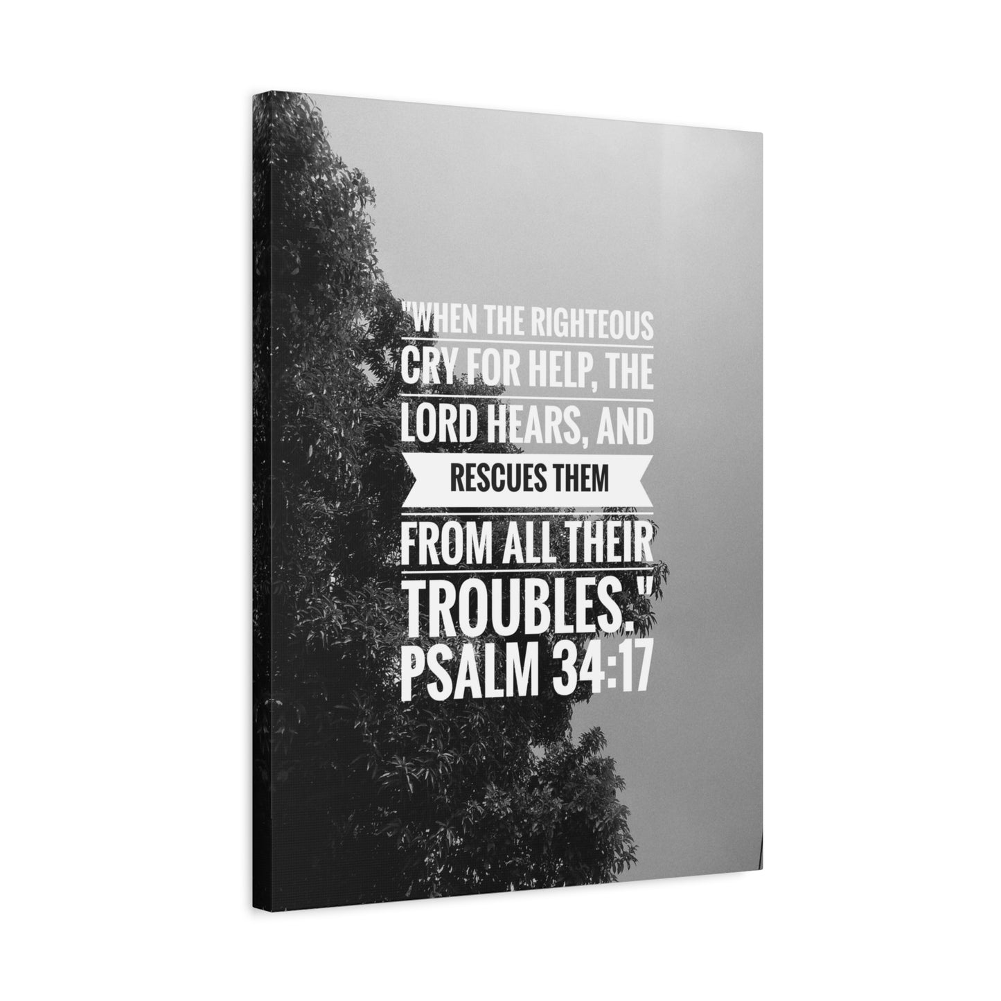 Scripture Canvas Rescues Them Psalm 34:17 Christian Wall Art Bible Verse Print Ready to Hang