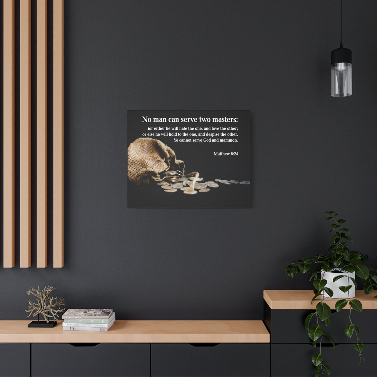 Scripture Canvas Two Masters Matthew 6:24 Christian Wall Art Bible Verse Print Ready to Hang