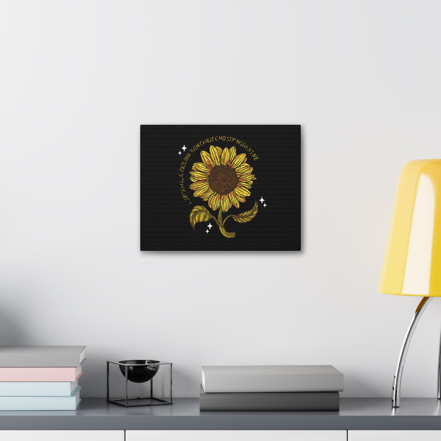 Through Christ Sunflower Philippians 4:13 Christian Wall Art Bible Verse Print Ready to Hang